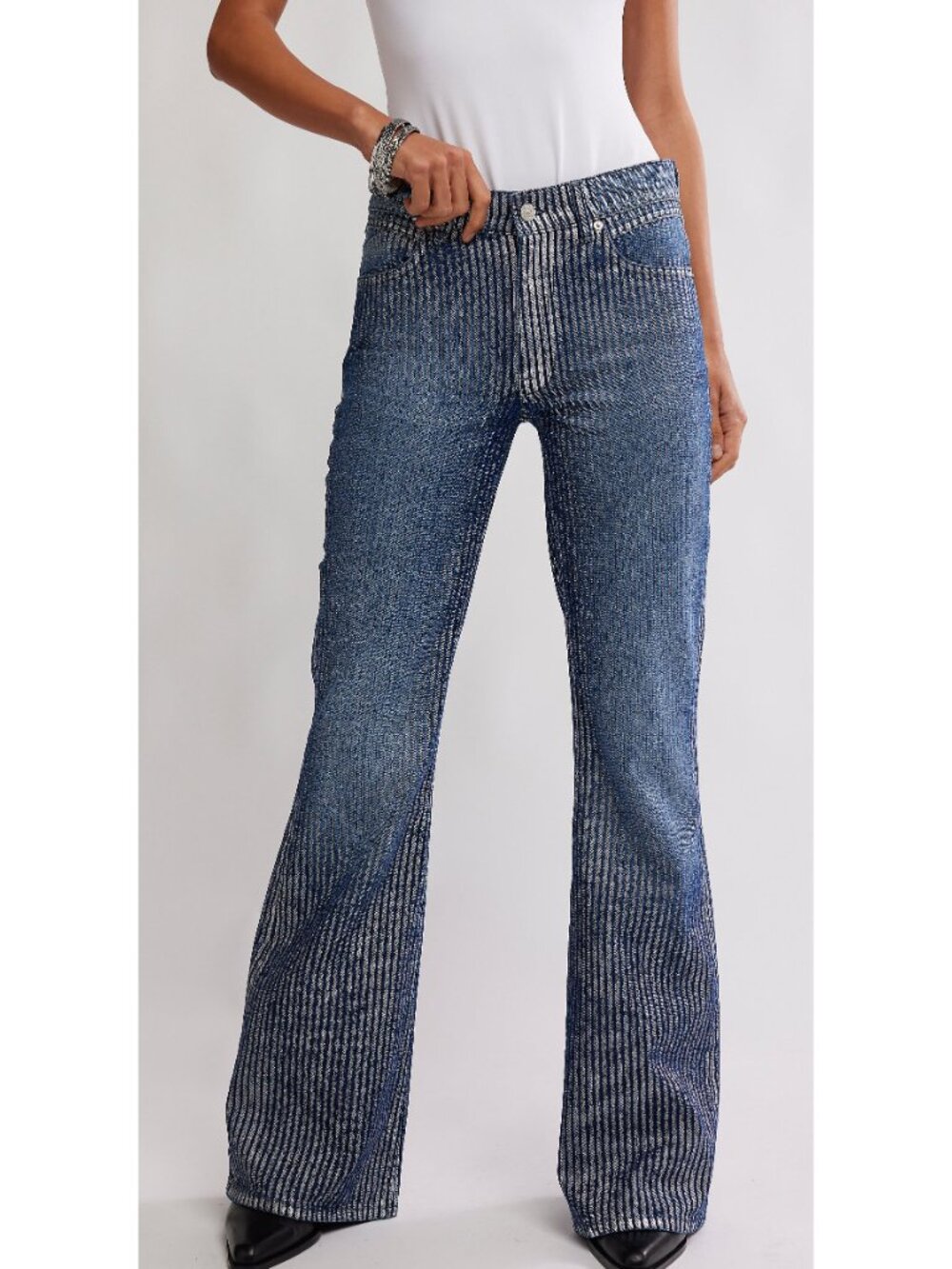 FREE PEOPLE We The Free West Coast Metallic Jeans / Country Blue - Picture 5 of 6